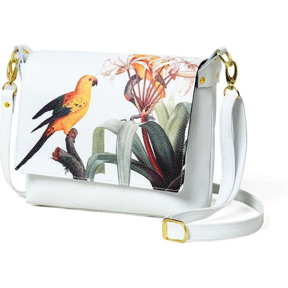 Leather Crossbody Bag Full Grain Floral Printed Women Durable Organizer